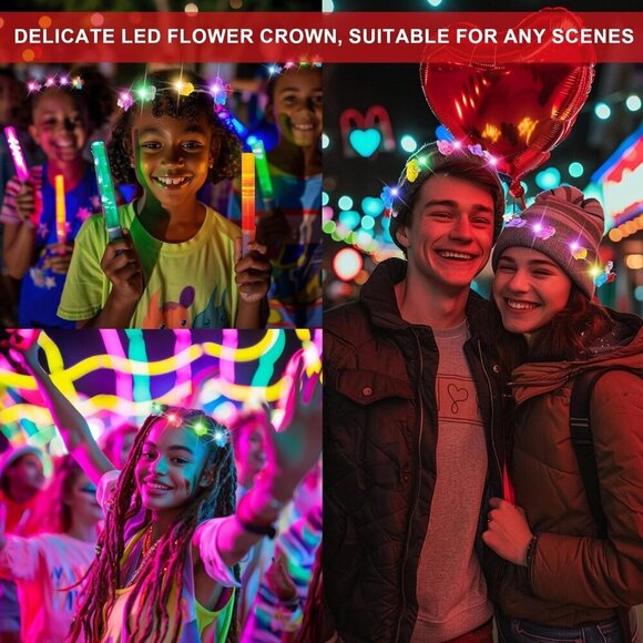 LED Flower Crown Headbands 30pcs Glow Floral Wreaths for Weddings Parties